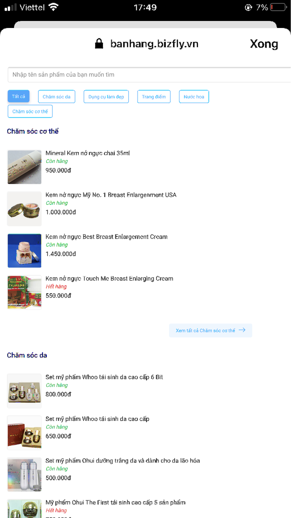 chatbot bán hàng dành cho shop mỹ phẩm